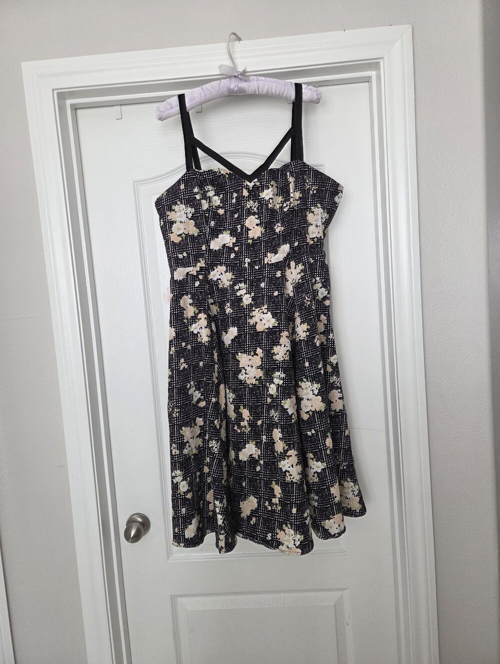 Hearts And Roses Black And Pink Floral Fit N Flare Rockabilly Dress Us 14